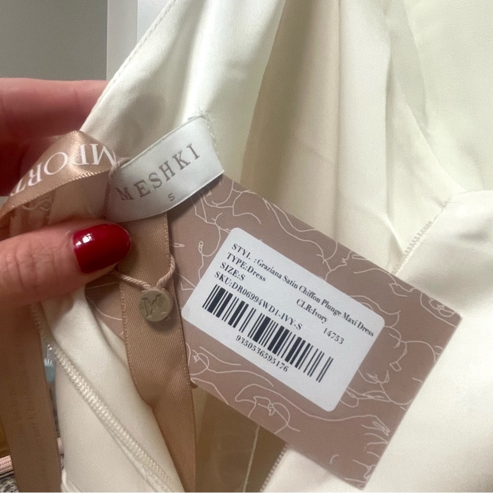 NWT! Meshki Graziana Satin Chiffon Plunge Maxi Dress - Picture 11 of 11